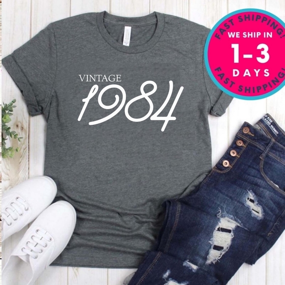 Unisex Tee Vintage 1984 Shirt Birthday Gift cool - Picture 1 of 4